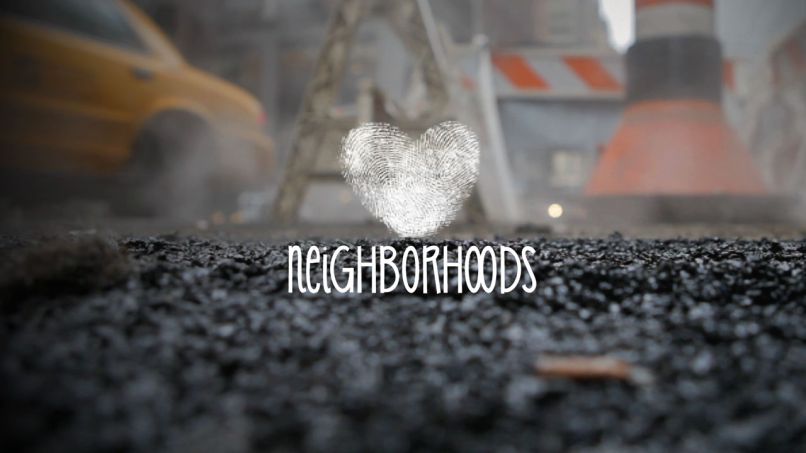 Photo of NYC Street Construction Detail with Text Title Neighborhoods