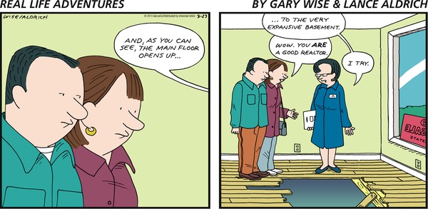 Venice-real-estate-agency-humor-shows-comic-of-home-buyers-at-venice-real-estate-house-with-hole-in-hardwood-floor (2)